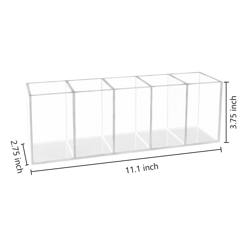 HSYMQ Acrylic Clear Pen Holder 5 Compartments Pencil Holder Desk Organizer Desktop Makeup Brush Holder - Image 2